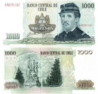 Chile 1000 Pesos P.  154d Unc Note1993 Rare Dare Prefix Aa photo