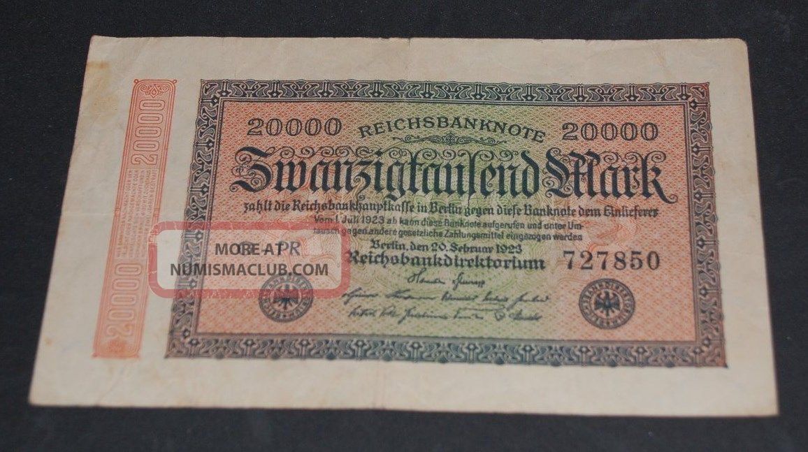 German Paper Money Zwanzigtausend 20000 Mark 1923 Banknote german-paper-money-zwanzigtausend-20000-mark-1923-banknote