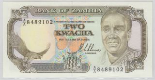 Zambia - Bank Of Zambia 1989 Nd Issue 2 Kwacha Pick 29 photo