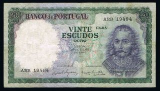 20$00 Escudos 1960 Portugal Banknote P163 Very Fine + Arb 19494 photo
