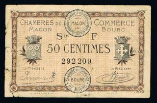 50 Centimes 1921 Chambre De Macon Just One In Ebay Vg+ Scarce photo