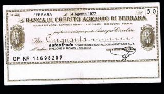 50 Lire 1977 Banca Credito Agrario Ferrara - Italia Very Fine + photo