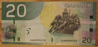 Cool Bank Note,  Eub9999273,  2004 Bank Of Canada $20,  Jenkins - Carney photo
