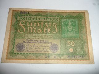 June 24,  1919 Germany 50 Mark Note Has Folds,  Vg + Ships $2.  09 Usa photo