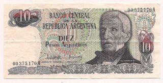 Banco Central Argentina Diez Pesos Bank Note - - No Pin Holes & No Tears photo