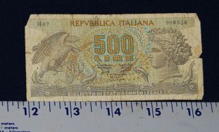 Republic Of Italy 500 - Lire Banknote,  1966,  Circulated, ,  Serial 908528 photo