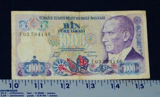 Bank Of Turkey,  1000 Turk Lirasi Banknote,  1970,  Circulated,  Serial F03594146. photo