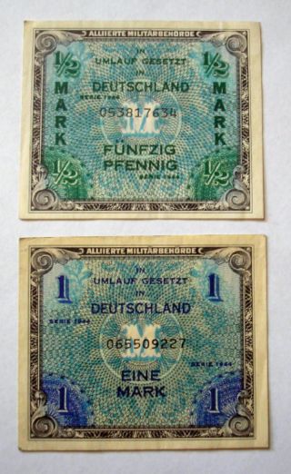 1944 German Currency Eine Mark And Funfzig Pfennig photo