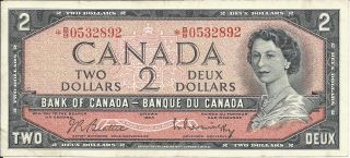 1954 Canadian $2 Replacement Banknote Bb0532892 (10278) photo