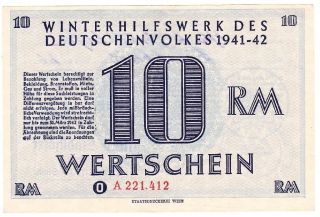 Nazi Germany Whw Winterhilfswerk Winter Help 10 Rm Note 1941/42 photo
