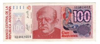 Argentina Note 100 Australes 1985 - 6 Serial A Alonso - Concepcion P 327a Vf+ photo