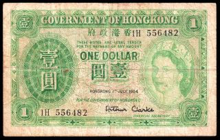 Hong Kong 1 Dollar Note 1954 P - 324aa Fine photo