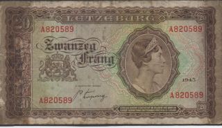 Luxembourg,  20 Francs,  1943,  P 42a,  Prefix A,  Ww Ii Issue photo