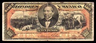 El Banco De Londres Y Mexico 100 Pesos 7.  01.  97,  M275c / Bk - Df - 108.  Vg+ photo