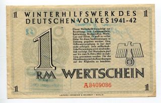 Nazi Germany Whw Winterhilfswerk Winter Help 1 Rm 1941 - 42 Giesecke & Devrient Xf photo