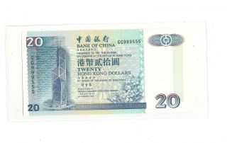 1999 Bank Of China $20 Fancy No Gg 999555 Gem - Uncirculated photo