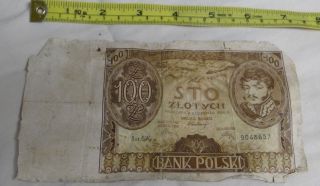 Old Polish 100 Zlotych Note 1934 Poland Paper Money photo