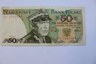 1988 Poland Polish 50 Zlotych Banknote Note Bank Polski photo