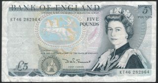 Tmm Great Britain Banknote Qeii 5 Pounds 1980 - 87 P378c Vf Somerset photo