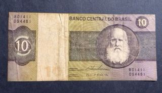 1970 Brazil 1 And 10 Cruzeiros Banknotee photo