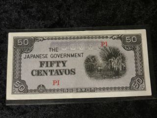 Japan 1942 Pi Fifty Centavos Japanese Government Wwii Era Violet Currency Note photo