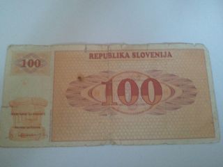 100 Slovenian Tolarjev - Tolars - Republika Slovenija Year 1990. photo