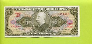 Brazil 5 Cruzeiros Xf/vf Banknote,  Paper Money photo
