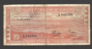 Burundi 50 Francs 1964 Poor P.  11 photo
