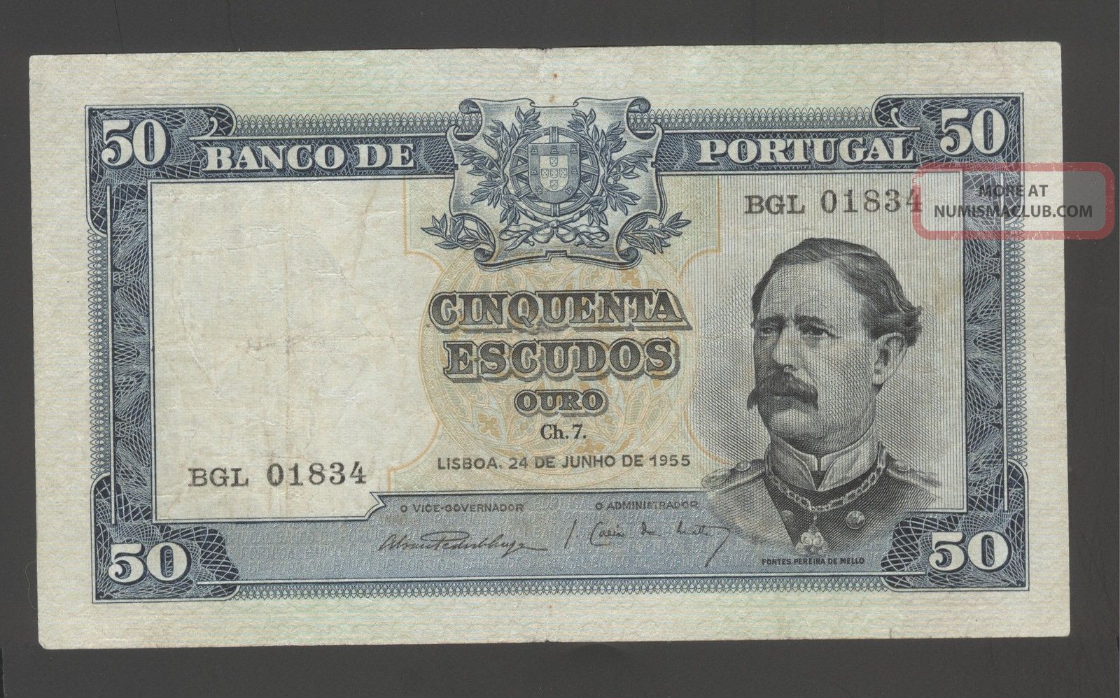 Portugal 50 Escudos 1955 Fine P.  160 Europe photo
