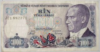 Turkey Turkiye Turk 1000 Lirasi Note Banknote 1970 Vf photo