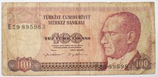 Turkey Turkiye Turk 100 Lirasi Note Banknote 1970 photo