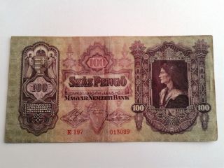 Szaz 100 Pengo Hungarian (magyar) Paper Money 1930 Matyas photo