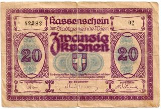 Austria (1918) Twenty Kronen Bank Note In A Protective Sleeve photo