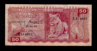 Rwanda Burundi 50 Francs 1960 Pick 4 F - Vf. photo