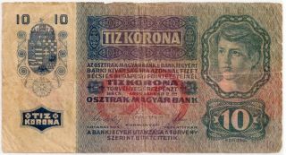 Austria - Hungary (1915) 10 Kronen / Korona Bank Note In A Protective Sleeve photo