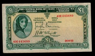 Ireland Republic 1 Pound 1952 Pick 57b2 Fine. photo