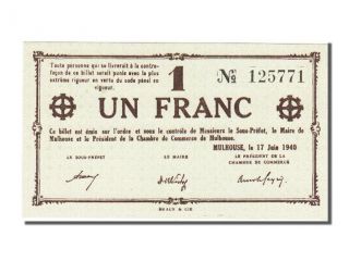 World War Ii Emergency Issues,  Mulhouse,  1 Franc,  1940 photo