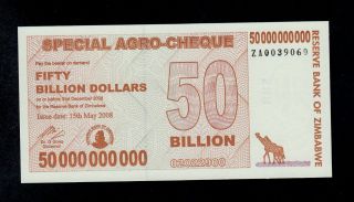 Zimbabwe Replacement Agro - Cheque 50 Billion Dollars 2008 Za Pick 63 Unc. photo