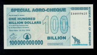 Zimbabwe Replacement Agro - Cheque 100 Billion Dollars 2008 Za Pick 64 Unc. photo