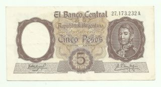 Argentina 5 Pesos (1960 - 1962) P - 275c Vf+ photo