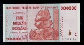 Zimbabwe Replacement 5 Billion Dollars 2008 Za Pick 84 Unc. photo