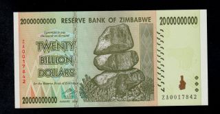 Zimbabwe Replacement 20 Billion Dollars 2008 Za Pick 86 Unc. photo
