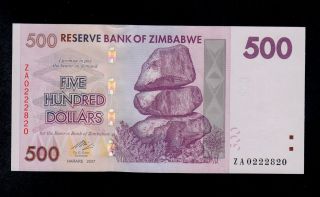 Zimbabwe Replacement 500 Dollars 2008 Za Pick 70 Unc photo