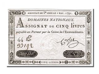 French Assignats,  5 Livres Type Corsel photo