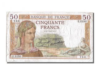 French Paper Money,  50 Francs Type Cérès photo