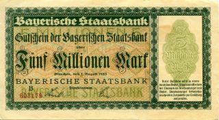 Bayerische Staatsbank (mÜnchen) 5,  000,  000 5000000 Mark 1923 Ef Bay - 219 photo