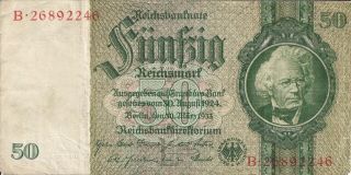 Currency Germany Reich 1924 Bank Note Nazi 0050 Reichsmark Funfzig photo