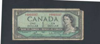 1954 Circulated Canadian $1 Bill - Canadian Paper Banknote photo