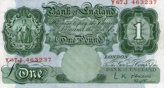 1955 One 1 Pound Great Britain Bank England Cashier O ' Brien Y67j 463237 Rare Vgc photo