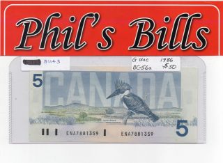1986 Canada $5 Bc - 56a S :ena7881359 G Unc $50 B1143 photo